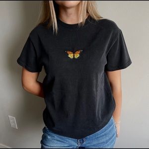 Brandy Melville Top Marina Butterfly Black Orange